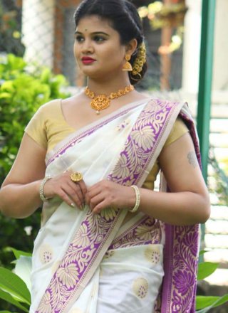 Art Silk Weaving Designer Traditional Saree in White