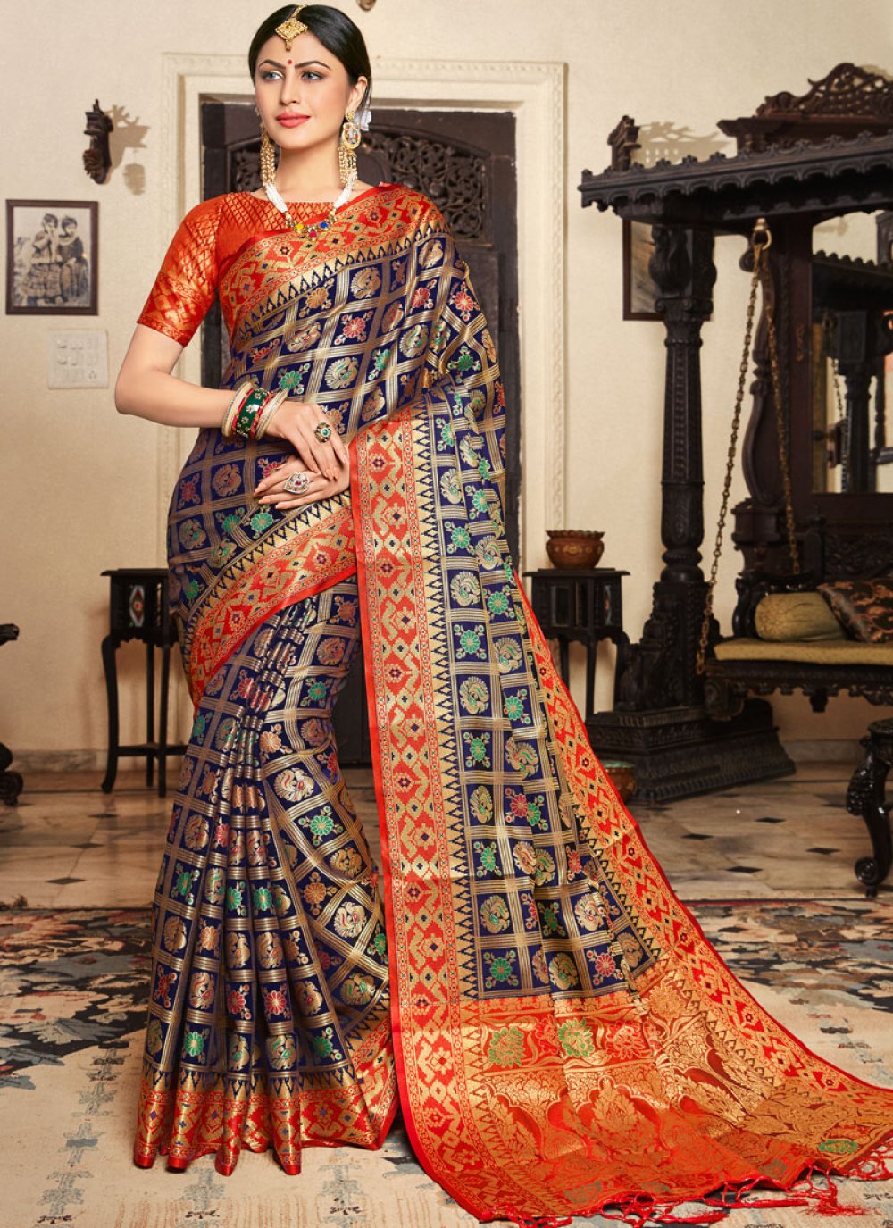 Buy Art Silk Weaving Traditional Designer Saree in Multi Colour Online ...