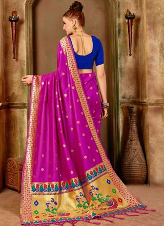 Art Silk Weaving Traditional Saree in Hot Pink