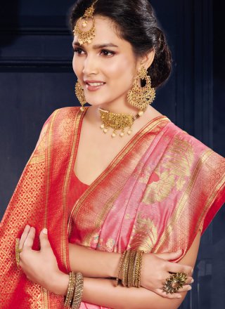 Art Silk Weaving Traditional Saree in Pink