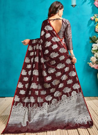 Art Silk Woven Maroon Traditional Designer Saree