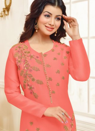 Ayesha Takia Embroidered Pink Cotton Satin Designer Straight Suit
