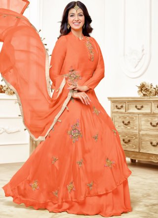 Ayesha Takia Orange Embroidered Floor Length Anarkali Suit