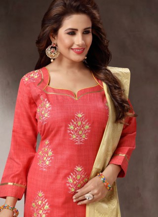 Banarasi Silk Churidar Designer Suit in Rose Pink
