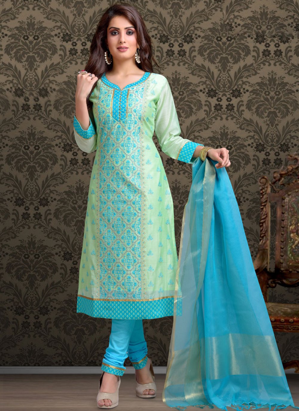 Buy Online Banarasi Silk Festival Churidar Designer Suit 115569