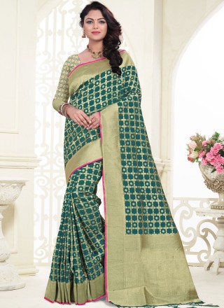 Banarasi Silk Green Weaving Designer Saree