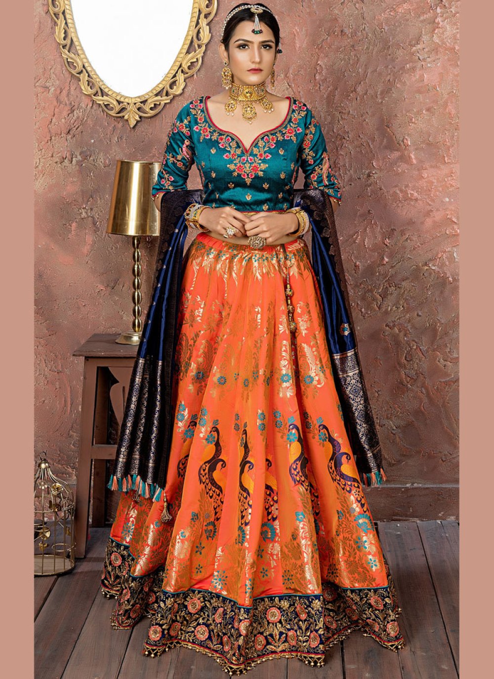 Banarasi Silk Orange Designer Lehenga Choli