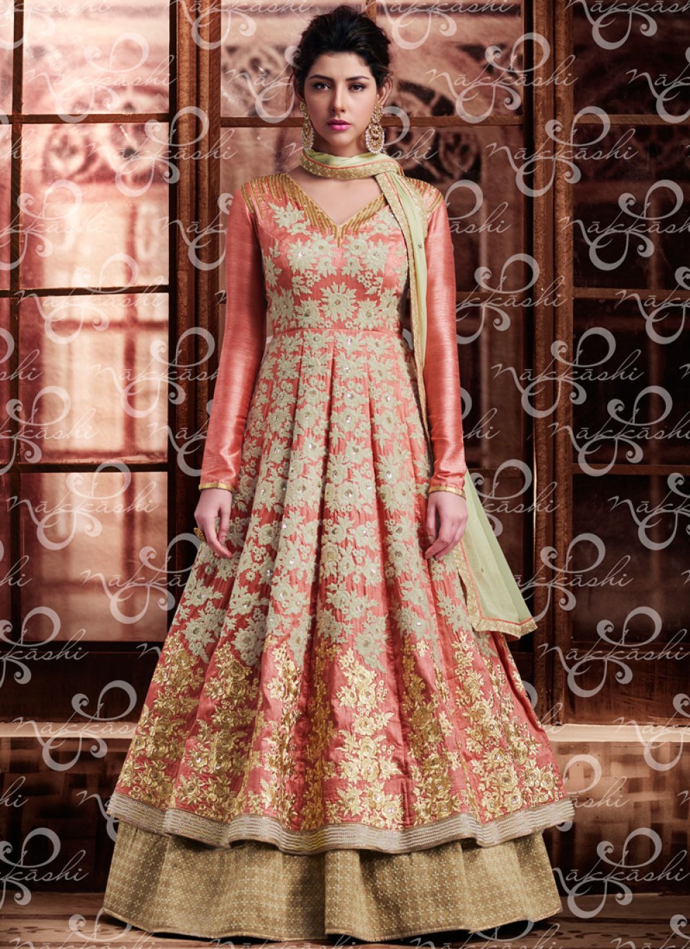 Buy Banarasi Silk Peach Long Choli Lehenga Online Singapore 