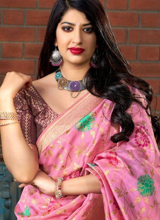 Banarasi Silk Pink Weaving Classic Saree