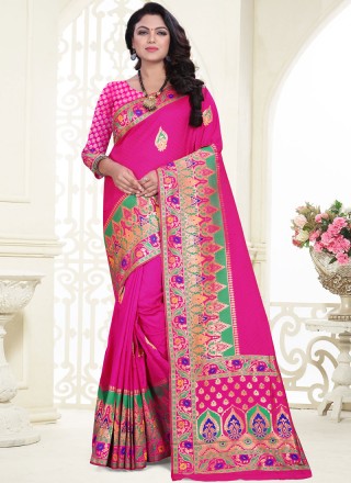 Banarasi Silk Pink Weaving Designer Saree