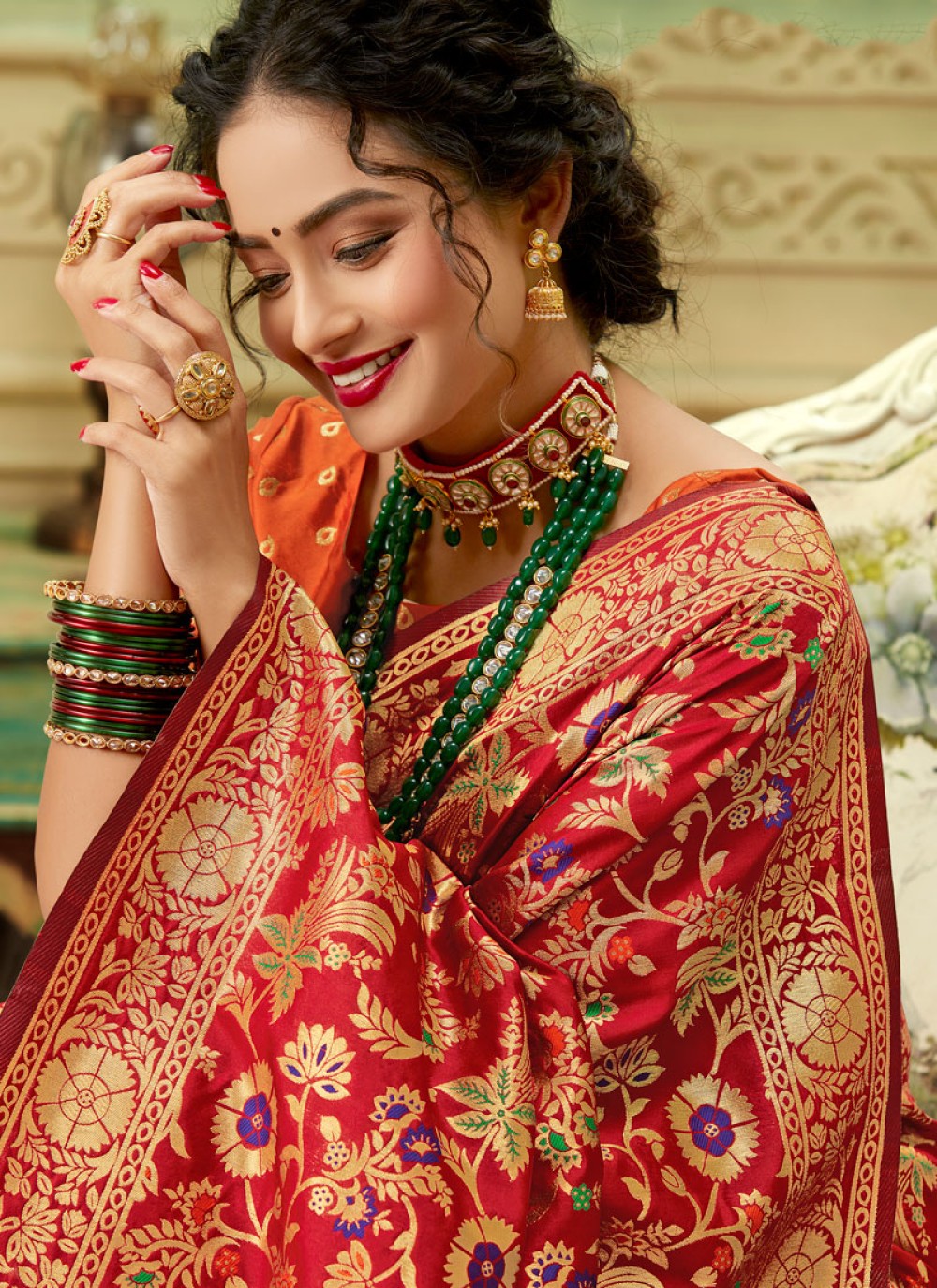 Buy Banarasi Silk Weaving Red Classic Saree Online -