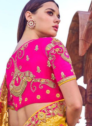 Banarasi Silk Yellow Embroidered Traditional Designer Saree