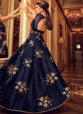 Banglori Silk Blue Embroidered Floor Length Anarkali Suit