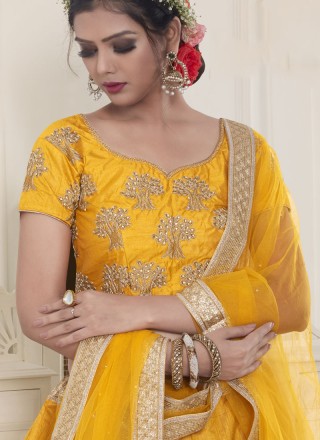 Banglori Silk Embroidered Yellow Lehenga Choli