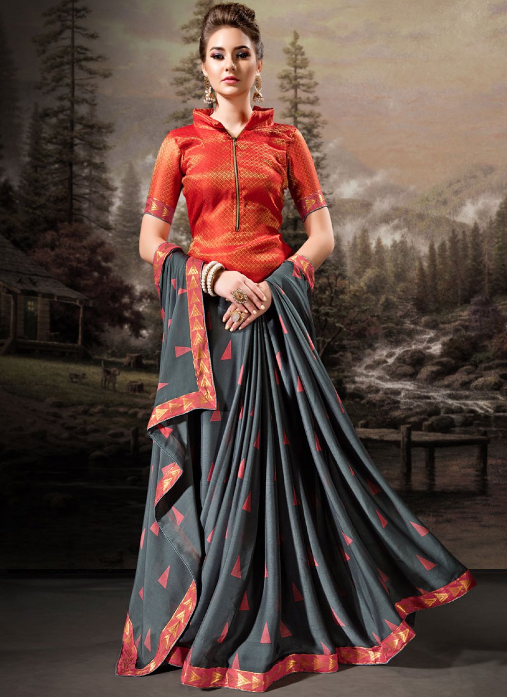 Banglori Silk Grey Designer Traditional Saree