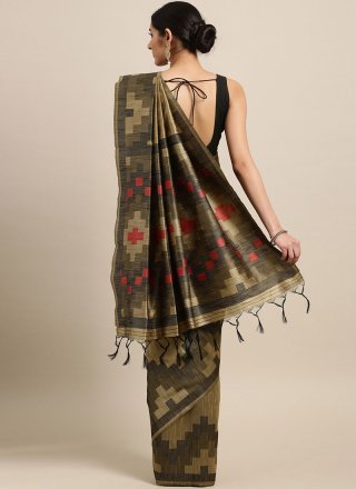 Beige Art Silk Woven Designer Traditional Saree