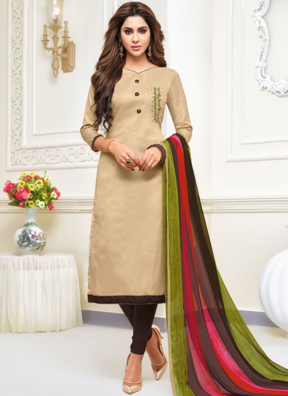 Buy Beige Embroidered Festival Salwar Suit Online : 110494