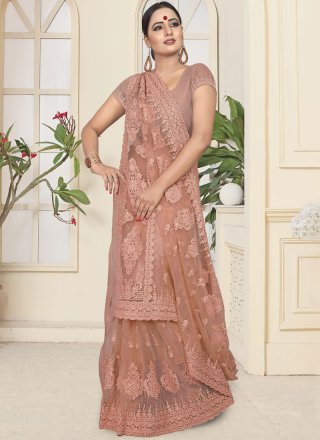 Beige Embroidered Party Designer Traditional Saree
