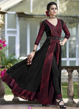 Black and Maroon Party Designer Gown