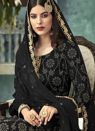 Black Art Silk Mehndi Designer Palazzo Salwar Suit