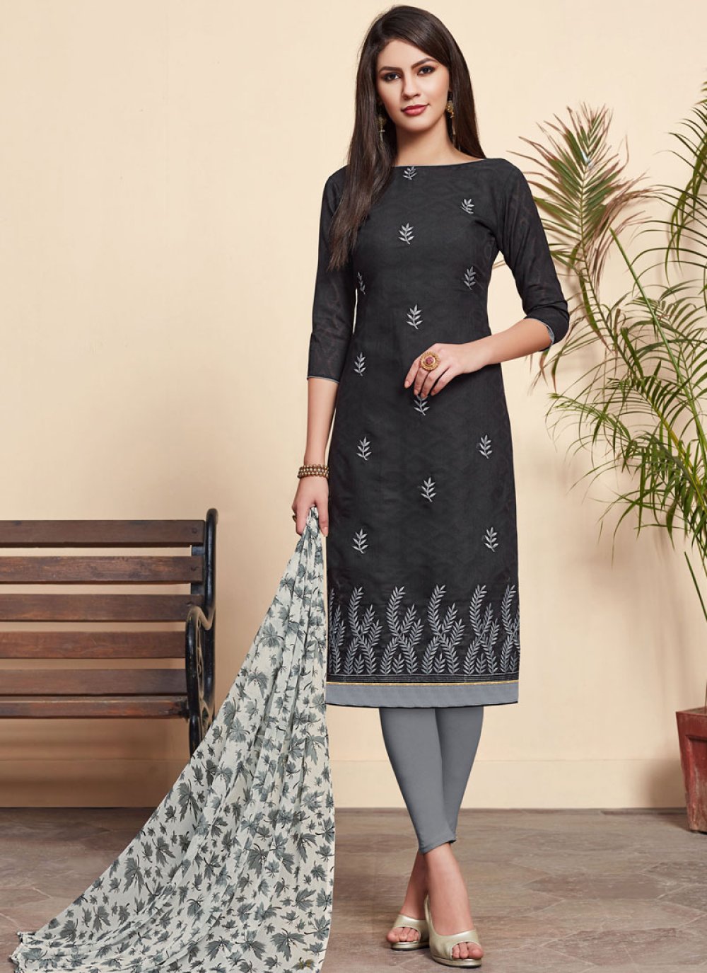 Buy Black Churidar Designer Suit 123727 Salwar Kameez