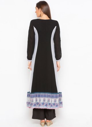 Black Embroidered Faux Georgette Party Wear Kurti