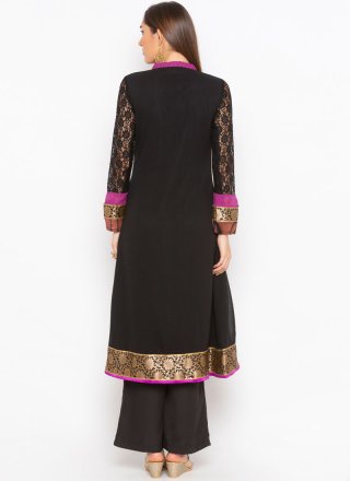 Black Embroidered Faux Georgette Readymade Suit