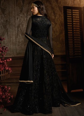 Black Embroidered Net Desinger Anarkali Salwar Suit