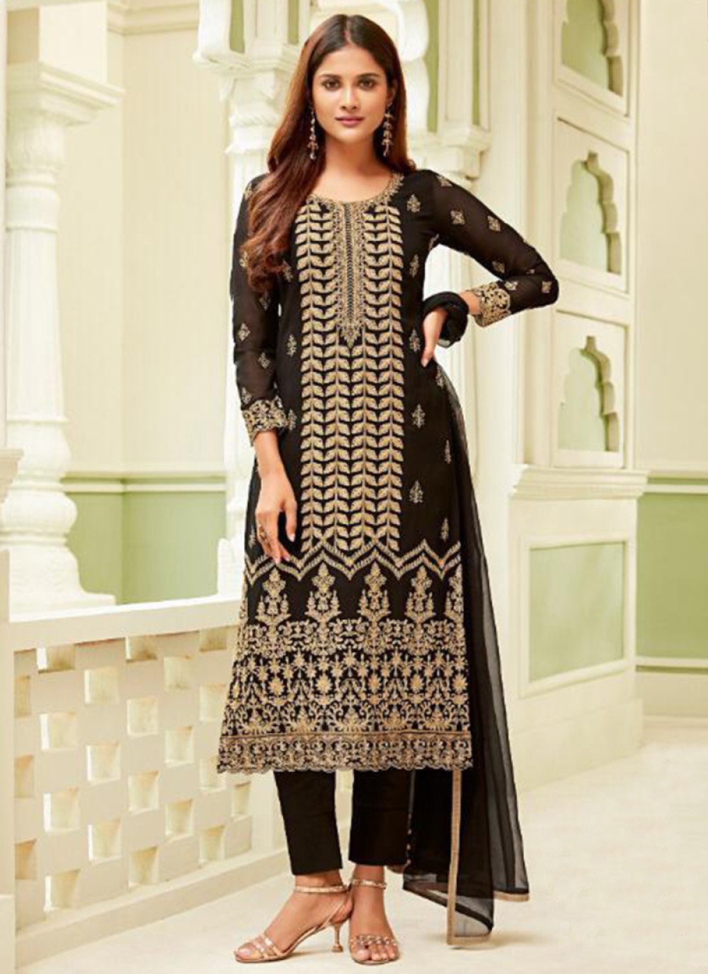 Black Embroidered Party Pant Style Suit