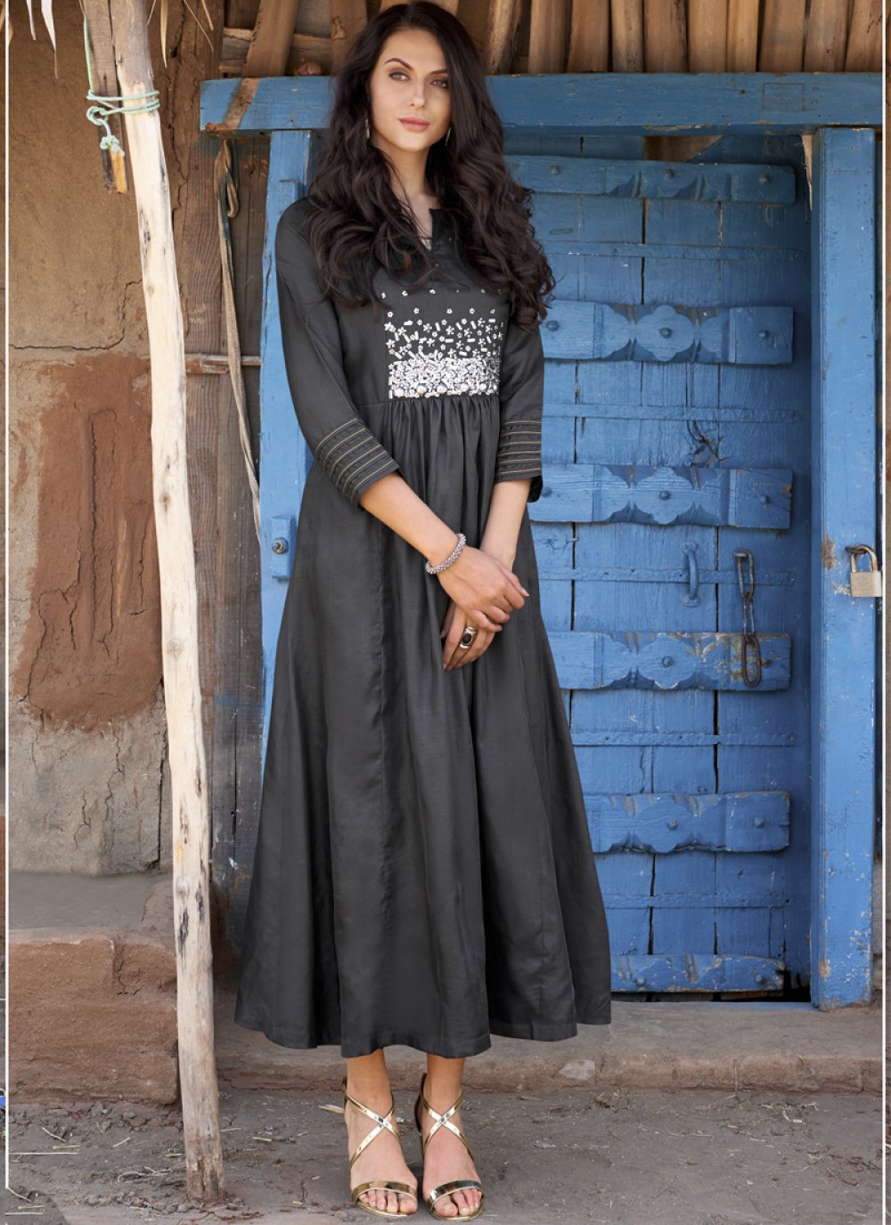 Wholesale Women Fancy Occasion Wear Black Color Printed Crepe Kurti  Tradyl