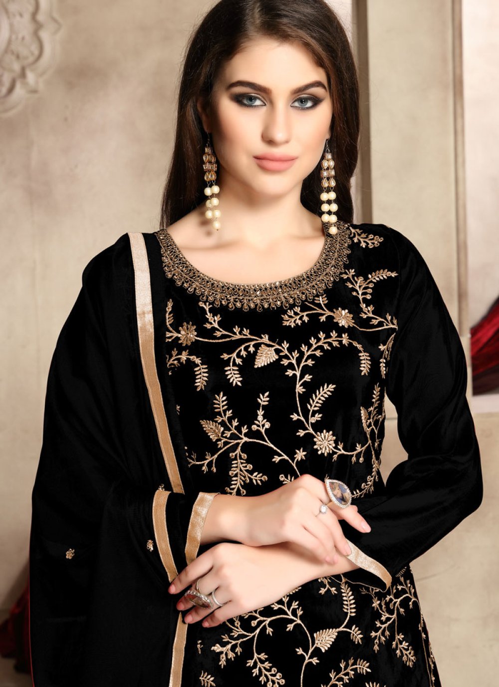 Buy Online Black Uppada Silk Palazzo Salwar Kameez : 133855