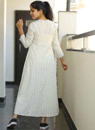 Block Print Cotton Trendy Gown in White