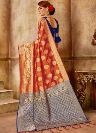 Blue and Orange Art Silk Designer Traditional Saree