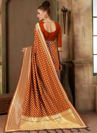 Blue and Orange Weaving Art Silk Designer Traditional Saree