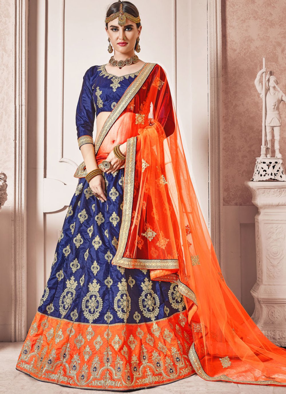 Buy online Gorgeous Orange And Gold Lehenga from ethnic wear for Women by  Get Style At Home for ₹3450 at 0% off | 2024 Limeroad.com