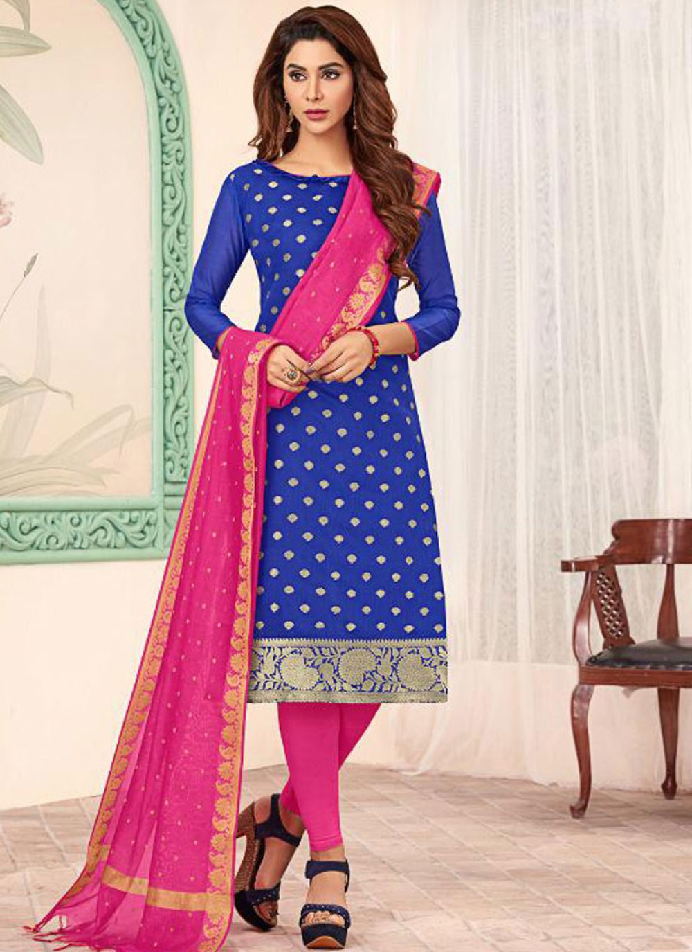 pink and blue churidar