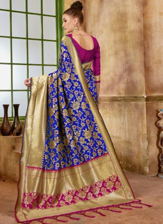 Blue and Pink Party Art Silk Traditional Designer Saree