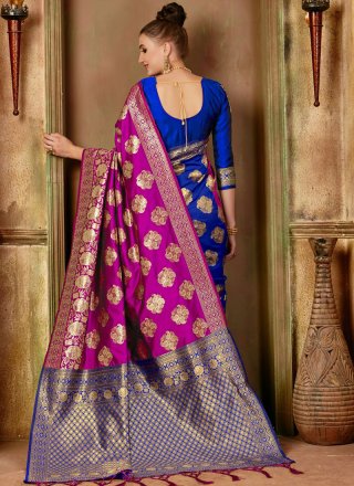 Blue and Purple Art Silk Traditional Saree