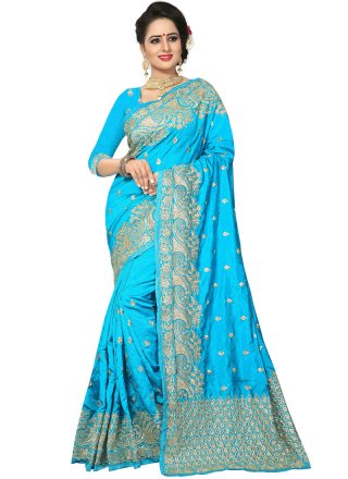 Blue Art Silk Bridal Traditional Saree