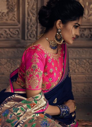 Blue Art Silk Wedding Traditional Designer Saree