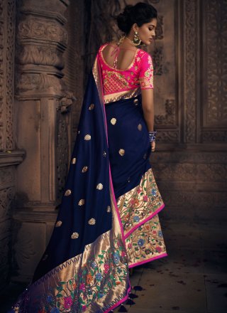 Blue Art Silk Wedding Traditional Designer Saree