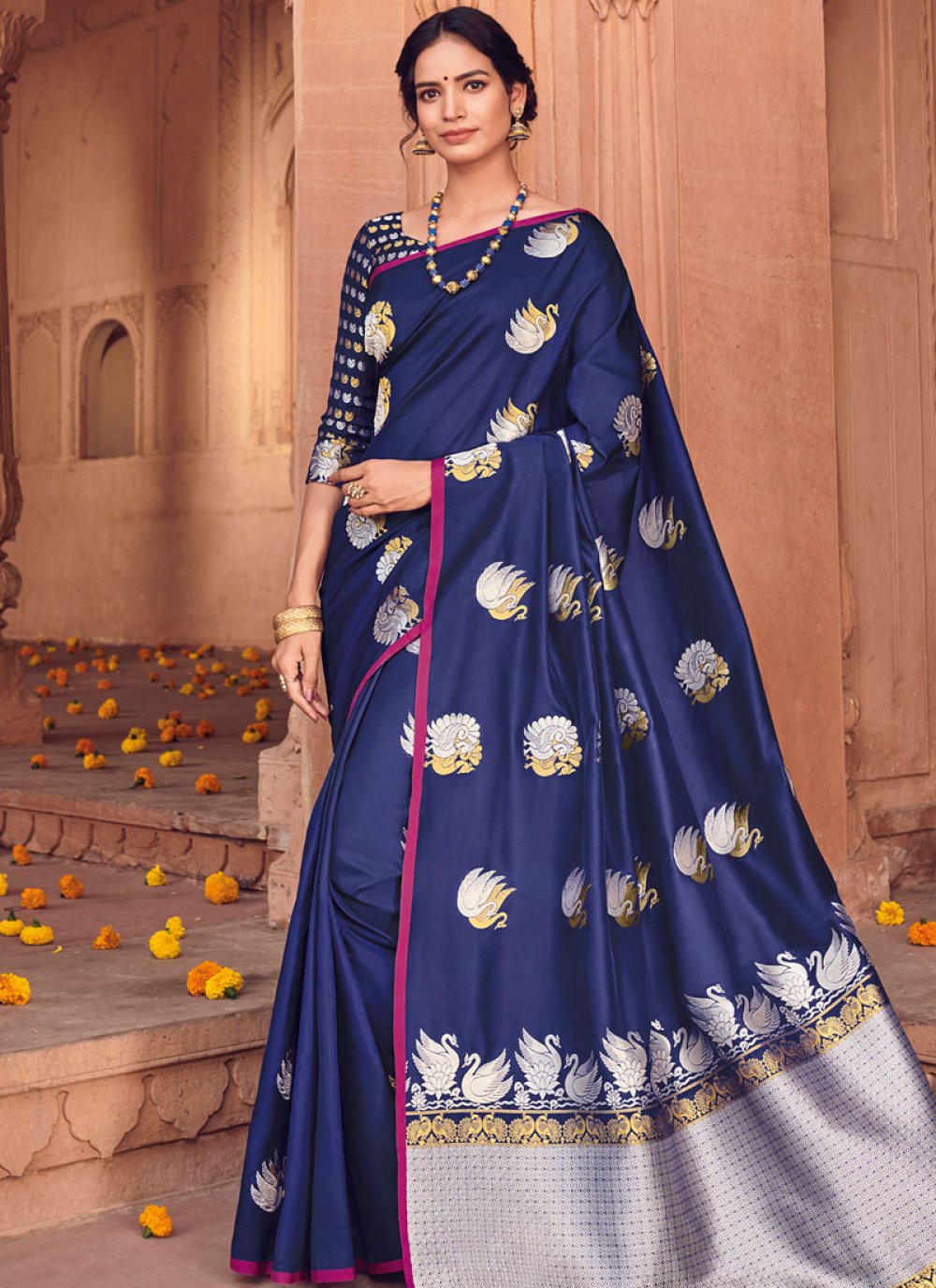 Blue Art Silk Woven Designer Traditional Saree