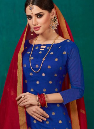 Blue Banarasi Silk Festival Churidar Designer Suit