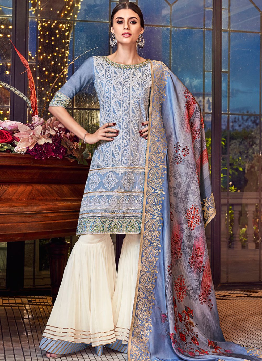 Blue Chanderi Designer Pakistani Suit