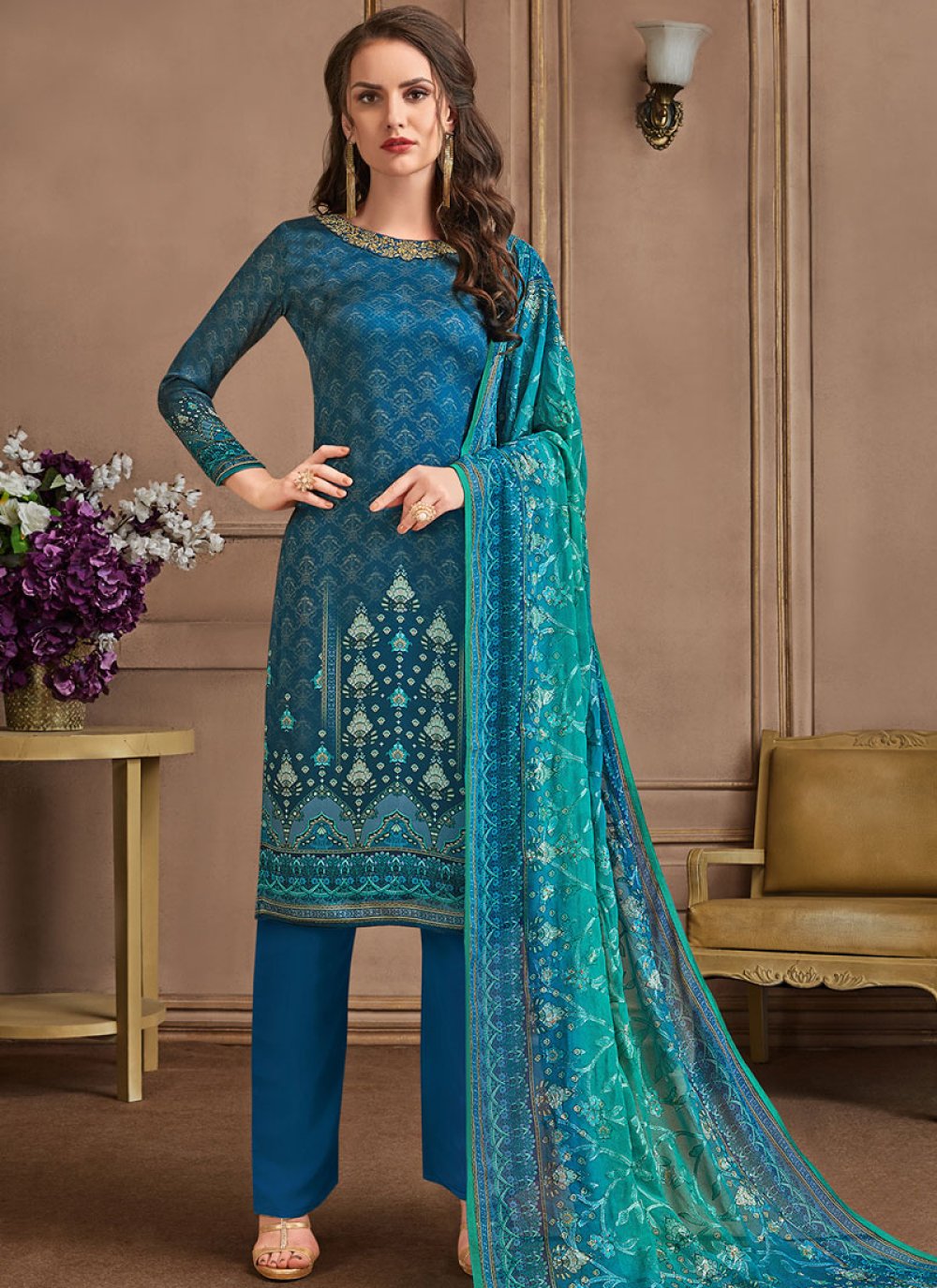 Buy Online Blue Color Pant Style Suit 126277