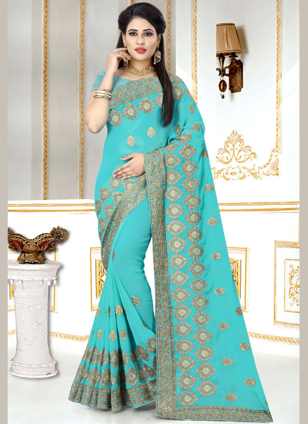 Buy Selfie Silk Designer Saree in Navy Blue Color Online - SREV3485  |Appelle Fashion