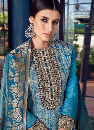 Blue Embroidered Festival Designer Pakistani Suit