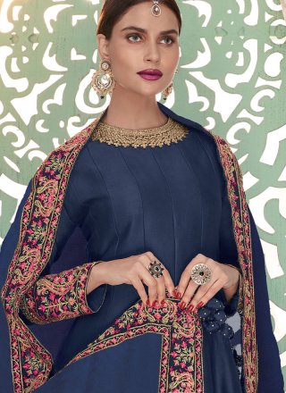 Blue Embroidered Floor Length Anarkali Suit