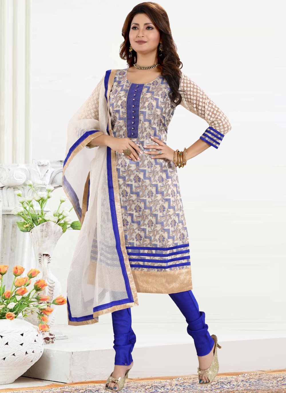 Blue Fancy Banglori Silk Churidar Designer Suit