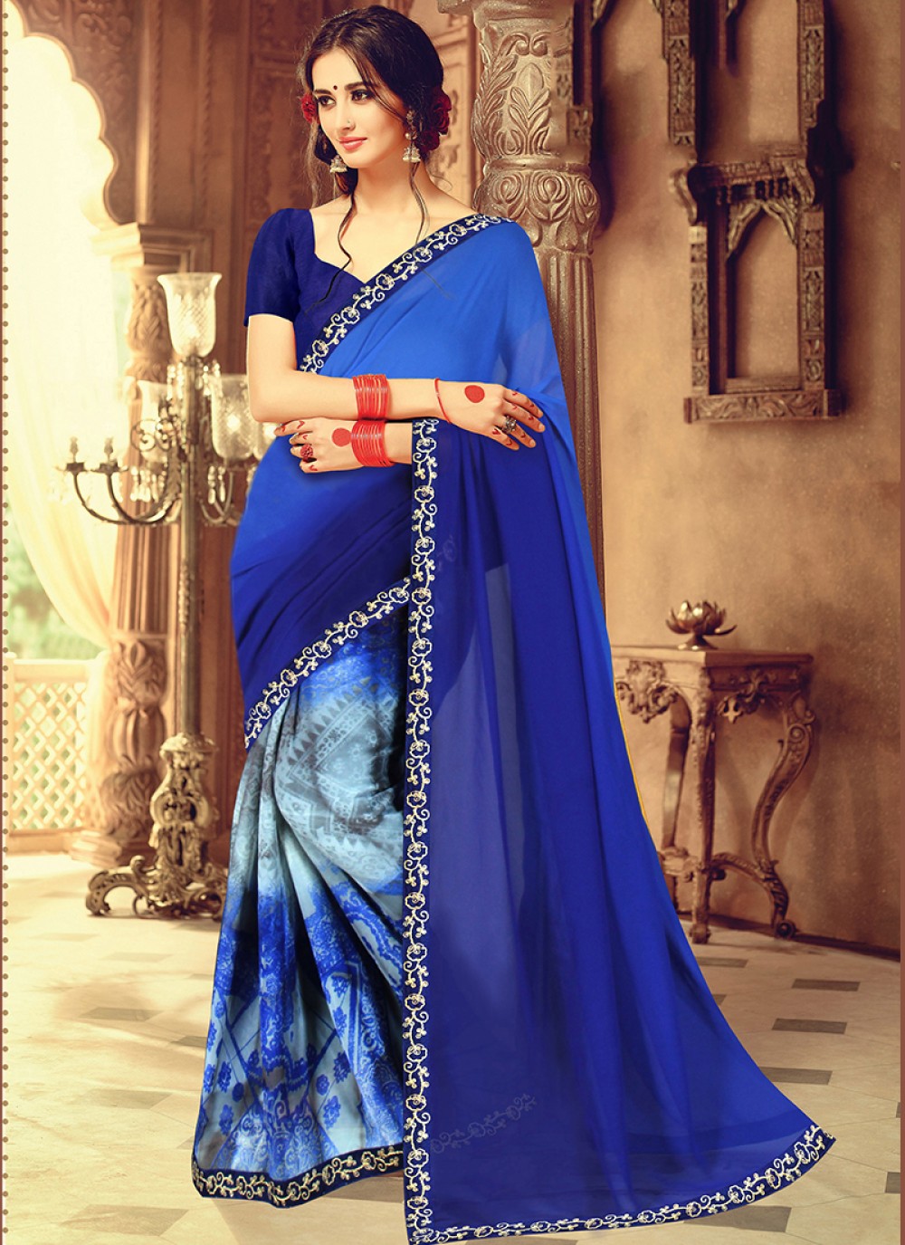 Navy Blue Embroidered Saree at best price in Mumbai by Red Sparrow | ID:  7282894648